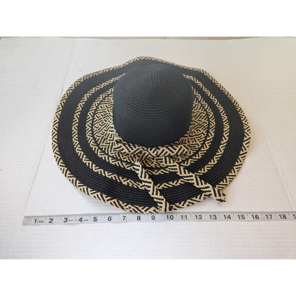 Scala Women's Beige Grey Striped One Size Foldable Floppy Wide Brim Sun Hat - Picture 6 of 6